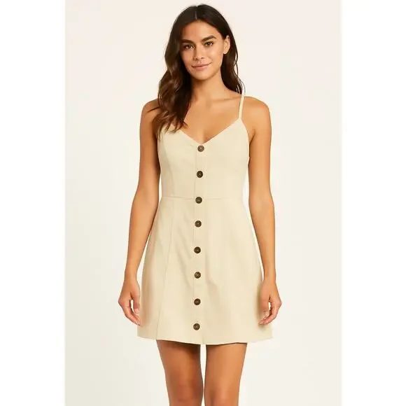 She+Sky Boutique Brand Denim Cream Button Up Strappy Mini Dress Medium NWT - Picture 1 of 5